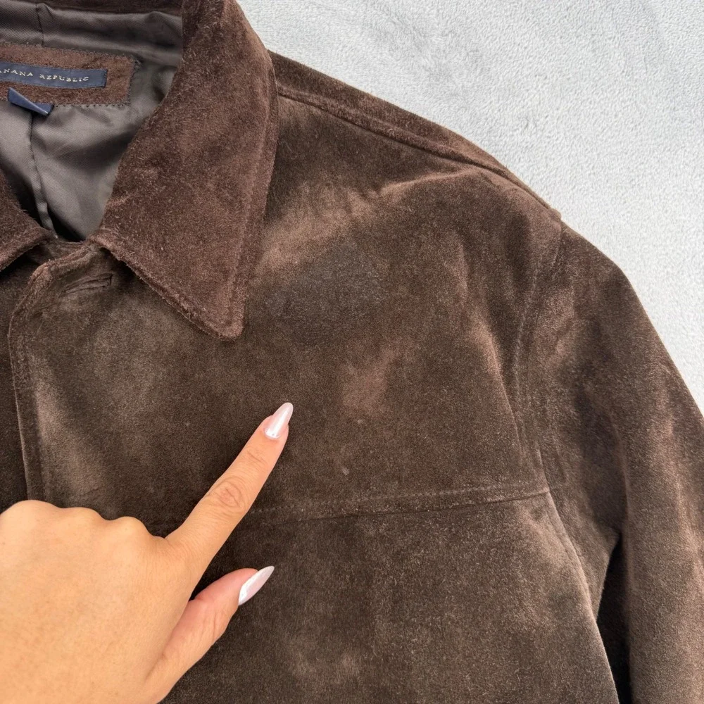 Vintage Banana Republic Mens Chocolate Brown Suede Leather Heavy Jacket Large